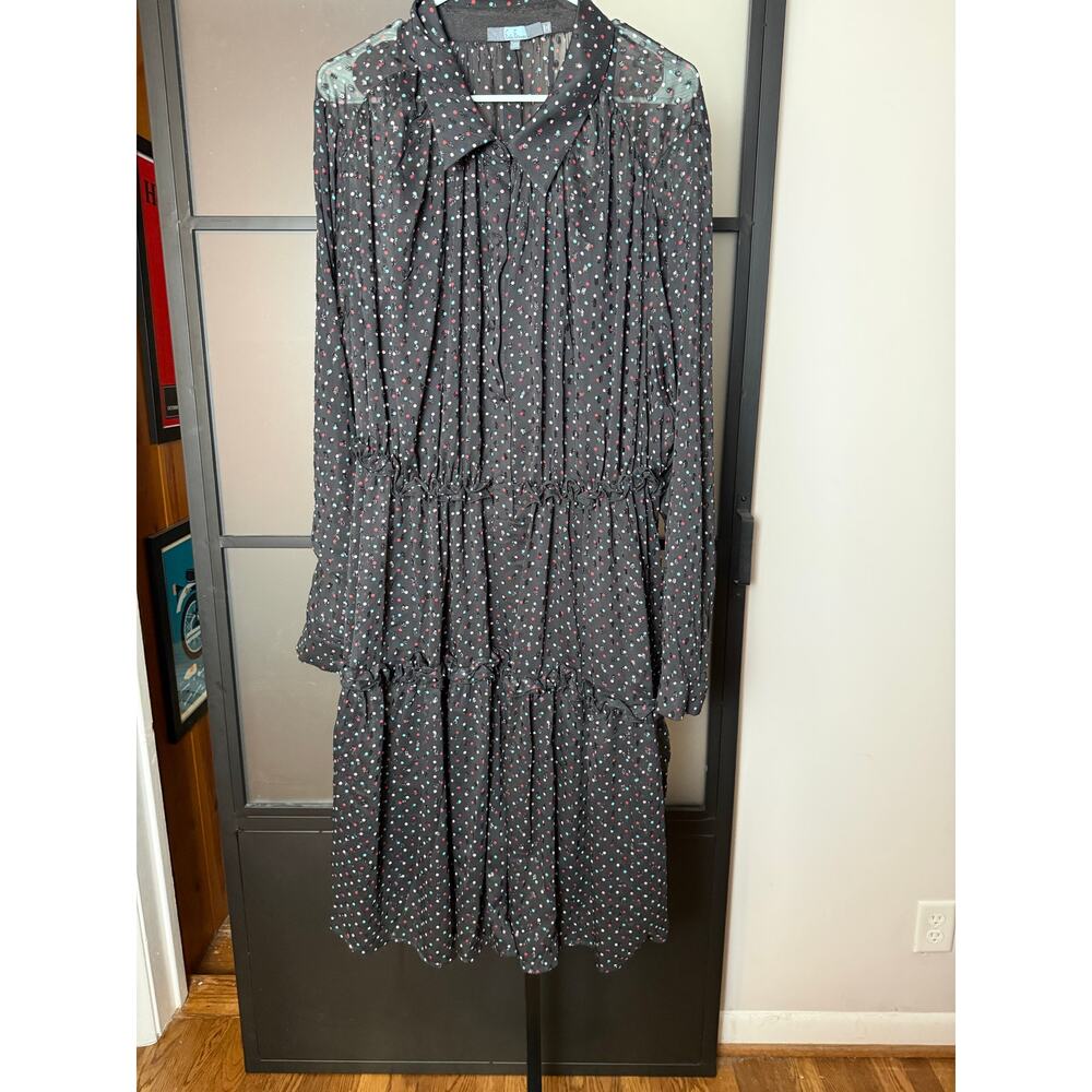 Eva Franco Black Polka Dot Long Sleeve Tiered Dress